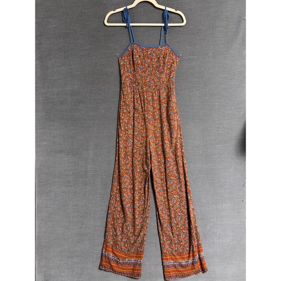 Live to be Spoiled Pants - Live to be Spoiled Jumpsuit S Blue Brown Floral Wide Leg Smocked Boho Rayon XS